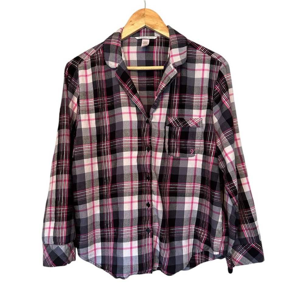 Victoria’s Secret Plaid Long Sleeve PJ Set Black and Pink Size Small